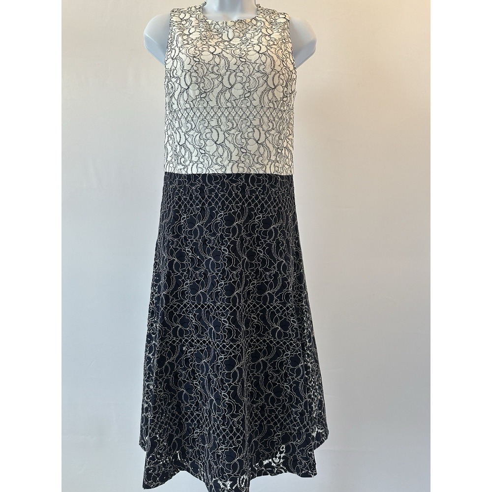Lauren Ralph Lauren Sz: 4 Navy White Fit and Flair Battenberg Lace Dress (b24)